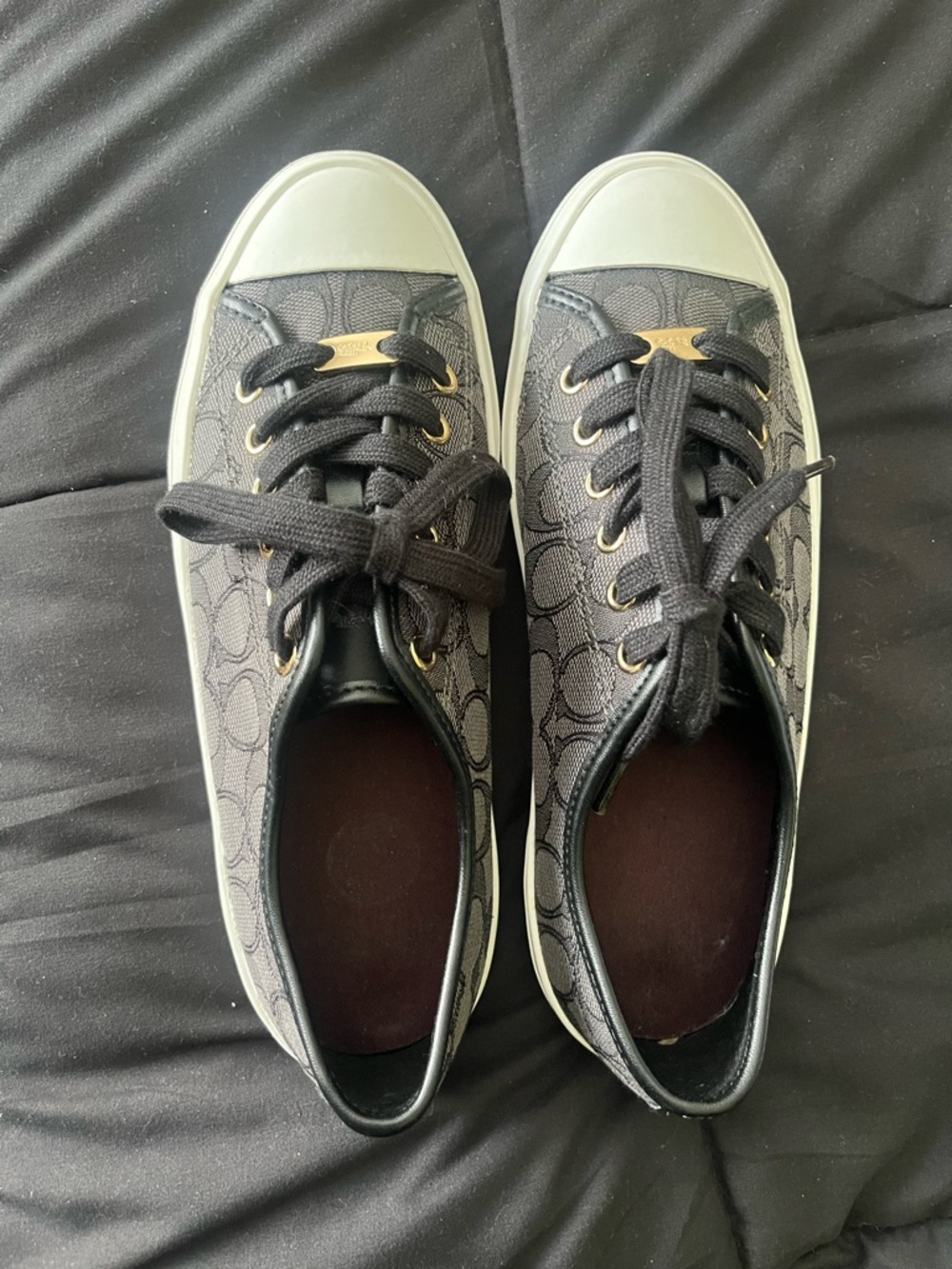 Coach Black Signature Canvas Low-Top Sneakers with Gold Accents